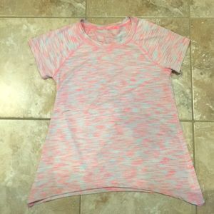 Pink and blue short sleeved athletic shirt